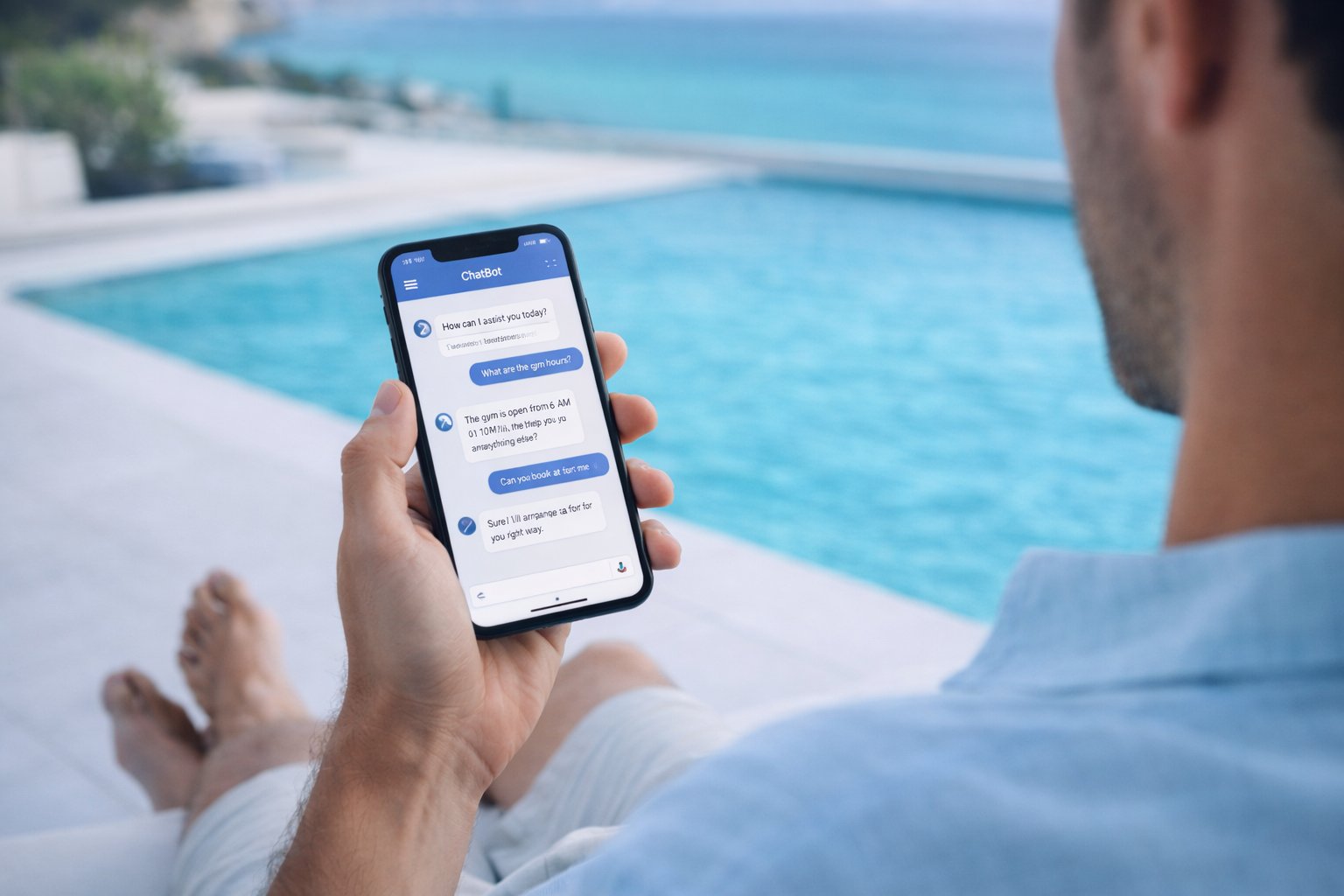 Guest reading vacation rental house manual on smartphone